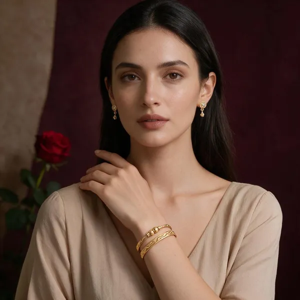 Gold_Copper_Brass_Ethnic_Jhumka_Earrings_And_Bangle_For_Women