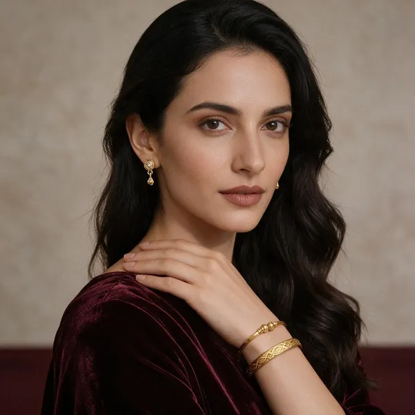 Gold_Copper_Brass_Ethnic_Jhumka_Earrings_And_Bangle_For_Women