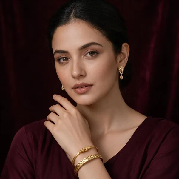 Gold_Copper_Brass_Ethnic_Jhumka_Earrings_And_Bangle_For_Women