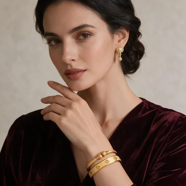 Gold_Copper_Brass_Ethnic_Jhumka_Earrings_And_Bangle_For_Women