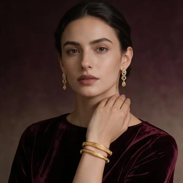 Gold_Copper_Brass_Ethnic_Jhumka_Earrings_And_Bangle_For_Women