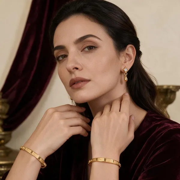 Gold_Copper_Brass_Ethnic_Jhumka_Earrings_And_Bangle_For_Women