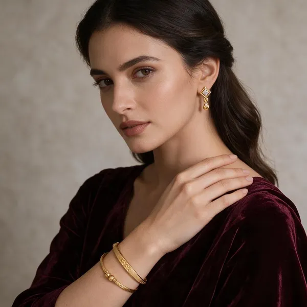 Gold_Copper_Brass_Ethnic_Jhumka_Earrings_And_Bangle_For_Women