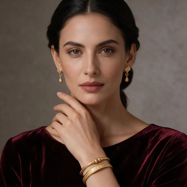 Gold_Copper_Brass_Ethnic_Jhumka_Earrings_And_Bangle_For_Women