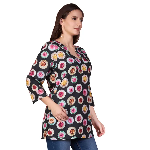 Black_Printed_Three_Quarter_Sleeve_Tunic_Top_for_Women