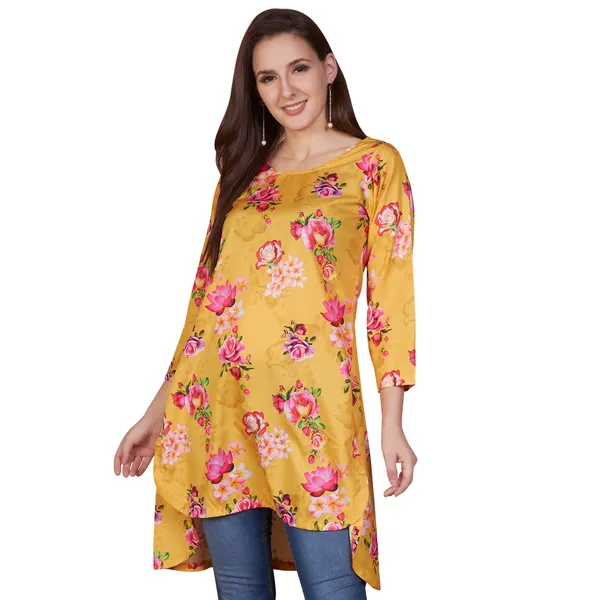 Yellow_Floral_Print_Asymmetric_Tunic_for_Women