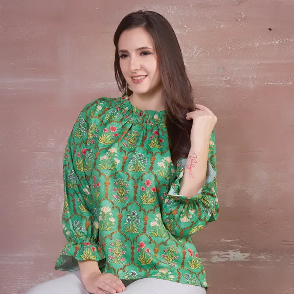 Green_Printed_Relaxed_Fit_Balloon_Sleeve_Top_for_Women