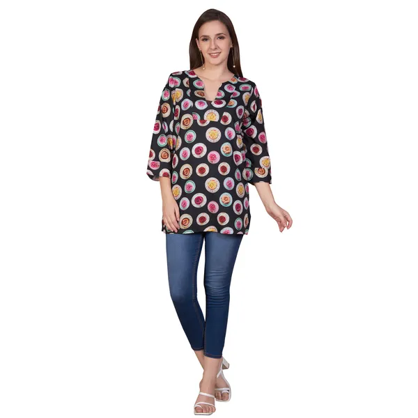 Black_Printed_Three_Quarter_Sleeve_Tunic_Top_for_Women