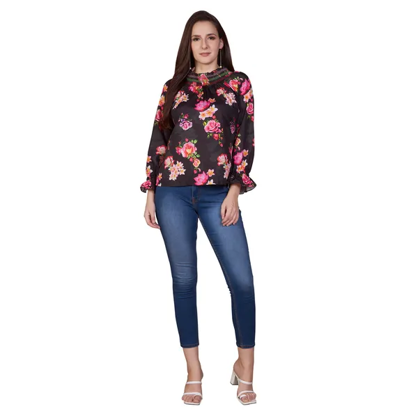 Black_Floral_Print_Bell_Sleeve_Top_for_Women