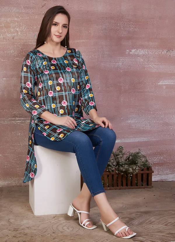 Brown_Printed_High-Low_Kurti_for_Women