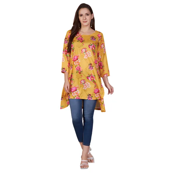 Yellow_Floral_Print_Asymmetric_Tunic_for_Women