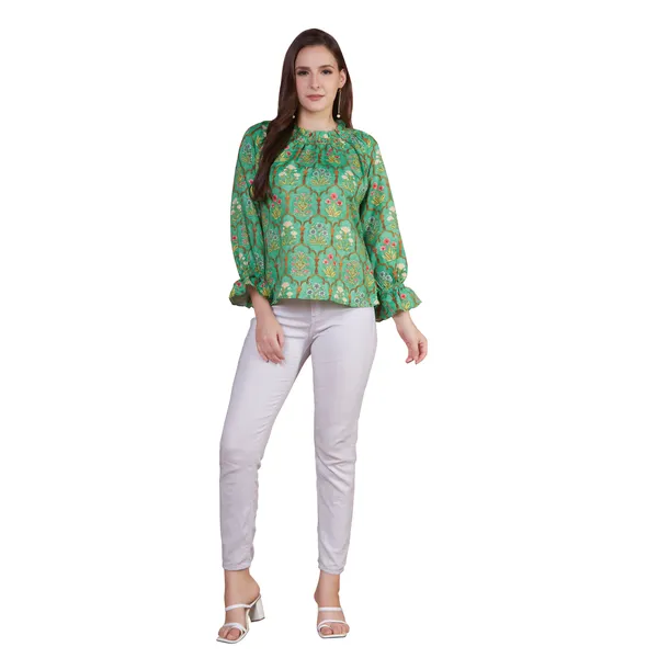 Green_Printed_Relaxed_Fit_Balloon_Sleeve_Top_for_Women