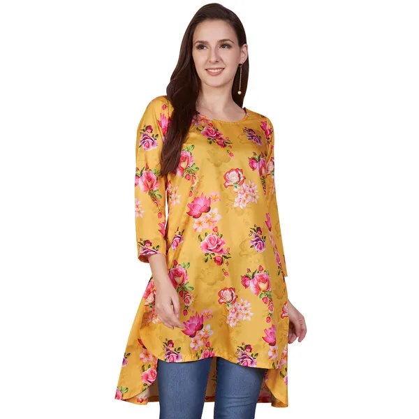 Yellow_Floral_Print_Asymmetric_Tunic_for_Women
