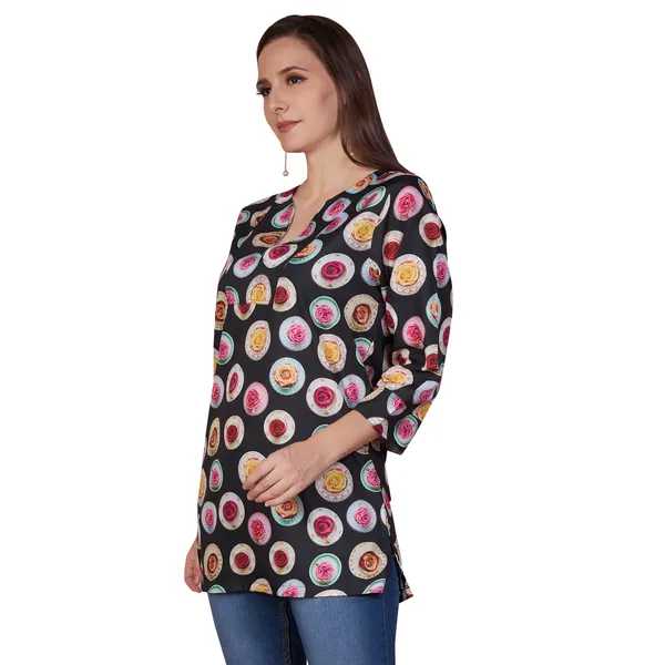 Black_Printed_Three_Quarter_Sleeve_Tunic_Top_for_Women