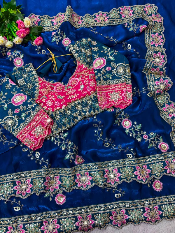 Designer_Blue_Embroidery_Work_Satin_Silk_Saree_with_Stitched_Blouse