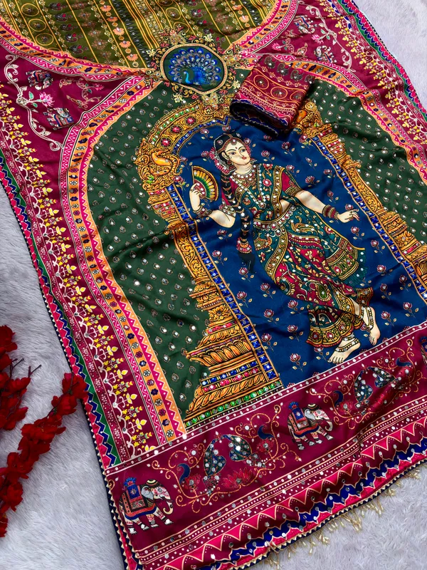 Designer_Digital_Print_Japan_Satin_Silk_Saree_with_Mirror_Work