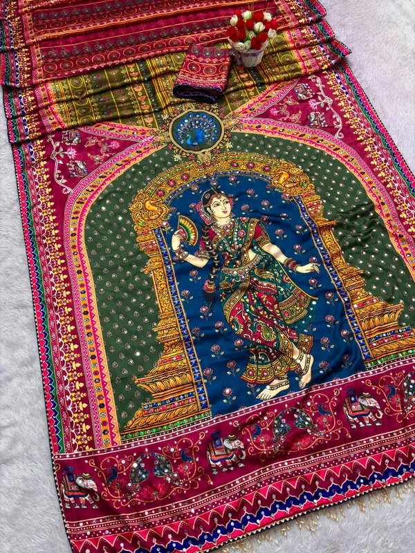 Designer_Digital_Print_Japan_Satin_Silk_Saree_with_Mirror_Work