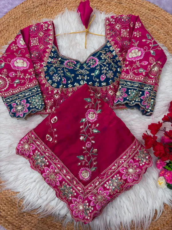 Designer_Light_Maroon_Embroidery_Work_Satin_Silk_Saree_with_Stitched_Blouse