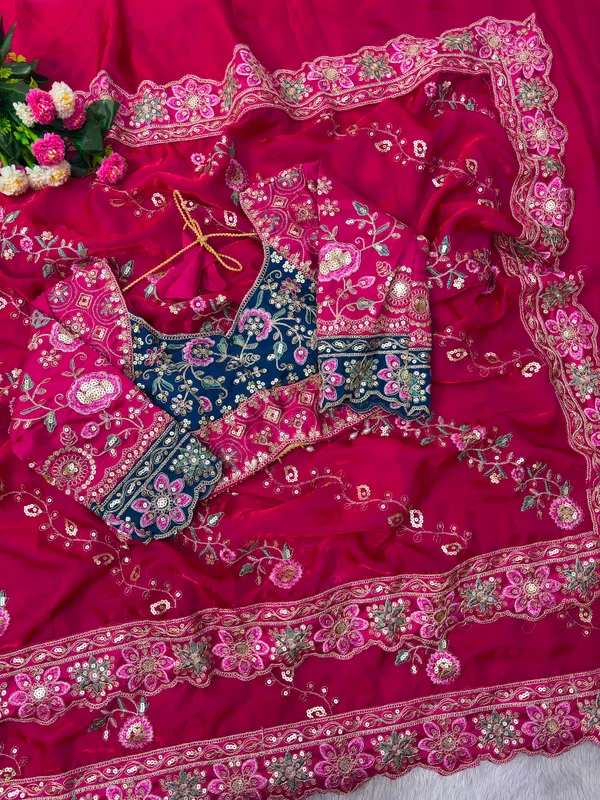 Designer_Light_Maroon_Embroidery_Work_Satin_Silk_Saree_with_Stitched_Blouse