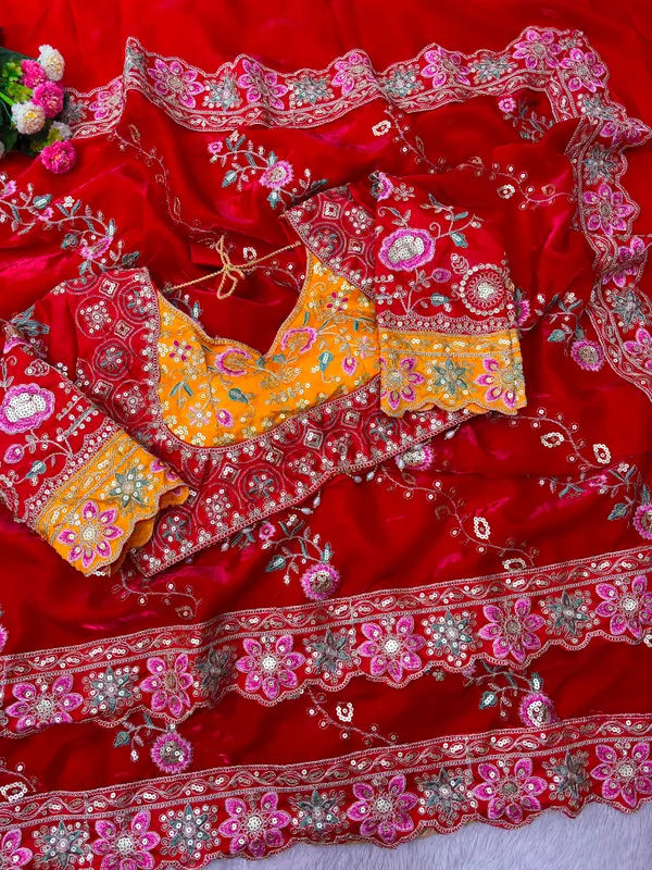 Designer_Navy_Blue_Embroidery_Work_Satin_Silk_Saree_with_Stitched_Blouse