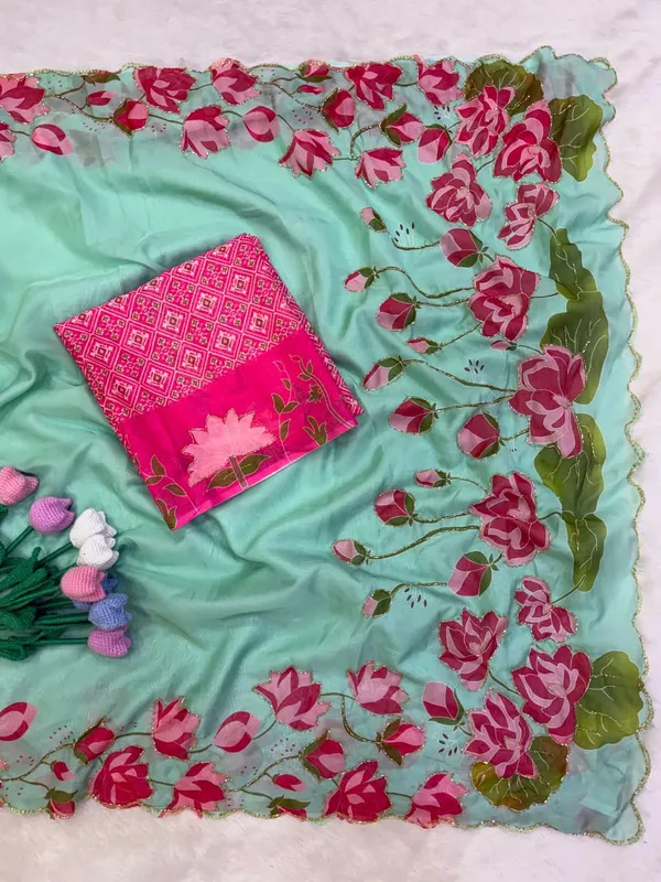 Designer_Pure_Soft_Tabby_Silk_Floral_Print_Saree_with_Beads_&_Katdana_Handwork