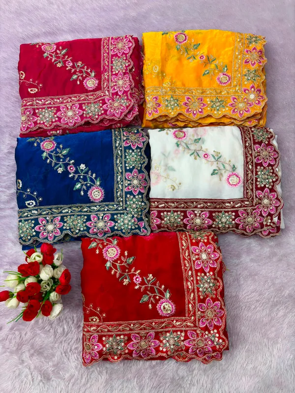 Designer_White_Embroidery_Work_Satin_Silk_Saree_with_Stitched_Blouse