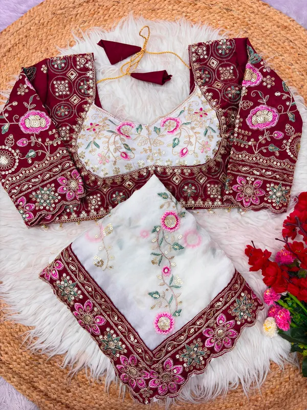 Designer_White_Embroidery_Work_Satin_Silk_Saree_with_Stitched_Blouse
