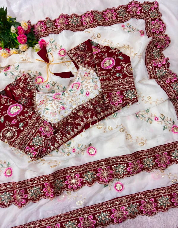 Designer_White_Embroidery_Work_Satin_Silk_Saree_with_Stitched_Blouse