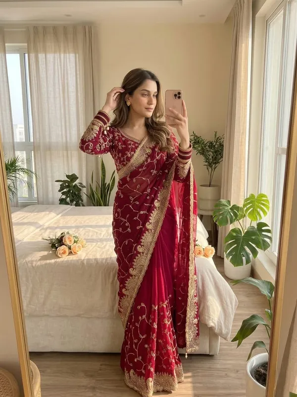 Maroon_Pure_Soft_Georgette_Designer_Saree_with_C-Pallu_Embroidery,_Sequin_&_Zari_Work