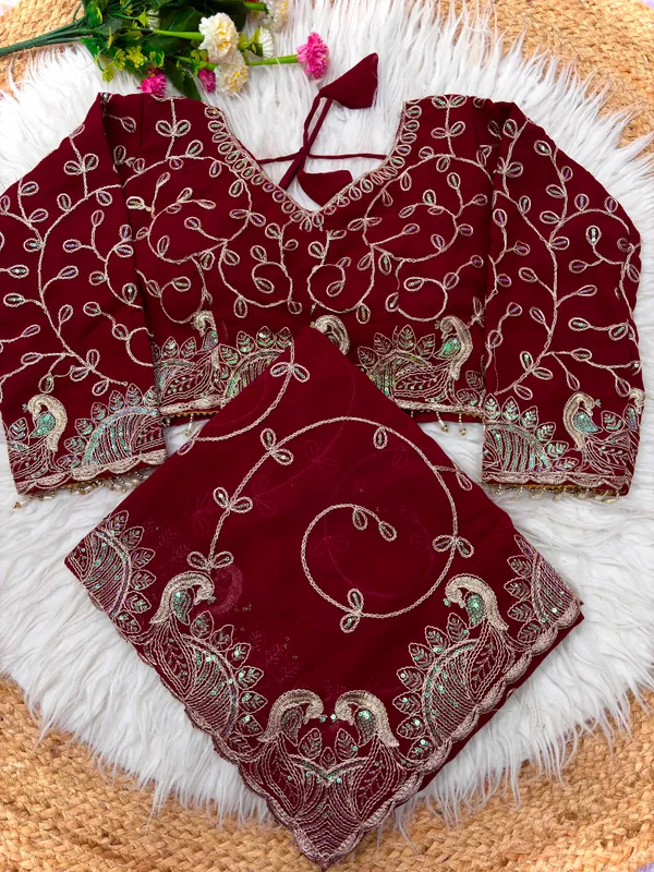 Maroon_Pure_Soft_Georgette_Designer_Saree_with_C-Pallu_Embroidery,_Sequin_&_Zari_Work