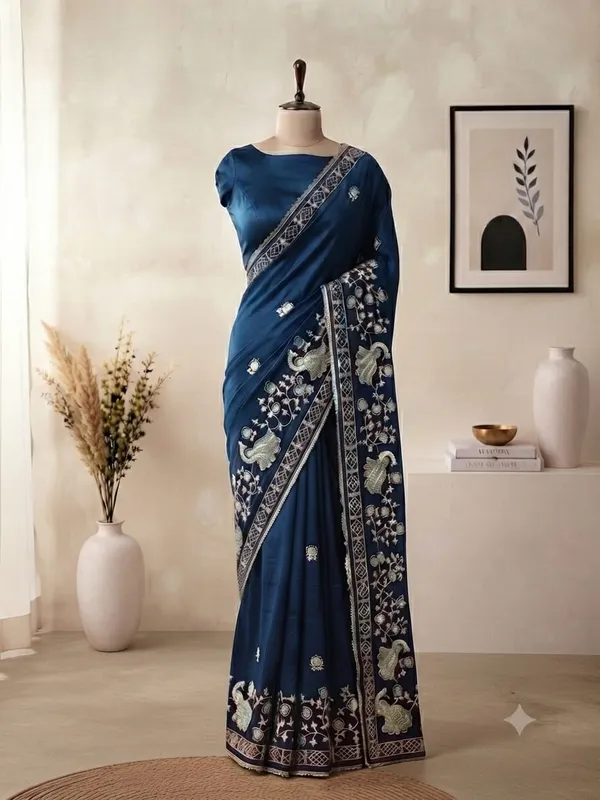 Navy_Blue_Shiny_Silk_Designer_Saree_with_Elegant_Peacock_Ribbon_Work