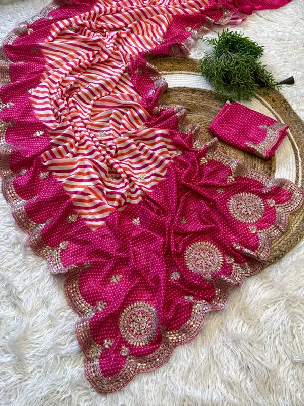 Pink_Shiny_Silk_Digital_Print_Saree_with_Foil_Embroidery_Border_&_Matching_Bandhani_Blouse