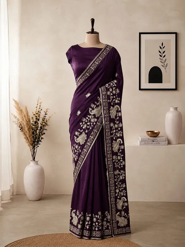 Purple_Shiny_Silk_Designer_Saree_with_Elegant_Peacock_Ribbon_Work