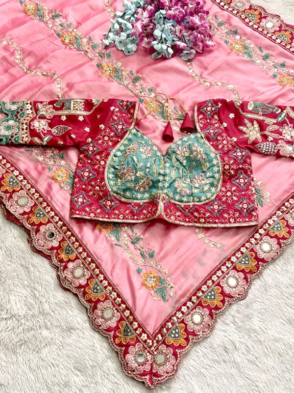 Rangoli_Silk_Saree_with_Maroon_Embroidered_Border_&_Mirror_Work