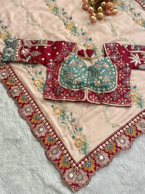 Rangoli_Silk_Saree_with_Maroon_Embroidered_Border_&_Mirror_Work