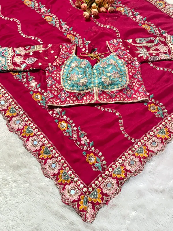 Rangoli_Silk_Saree_with_Maroon_Embroidered_Border_&_Mirror_Work