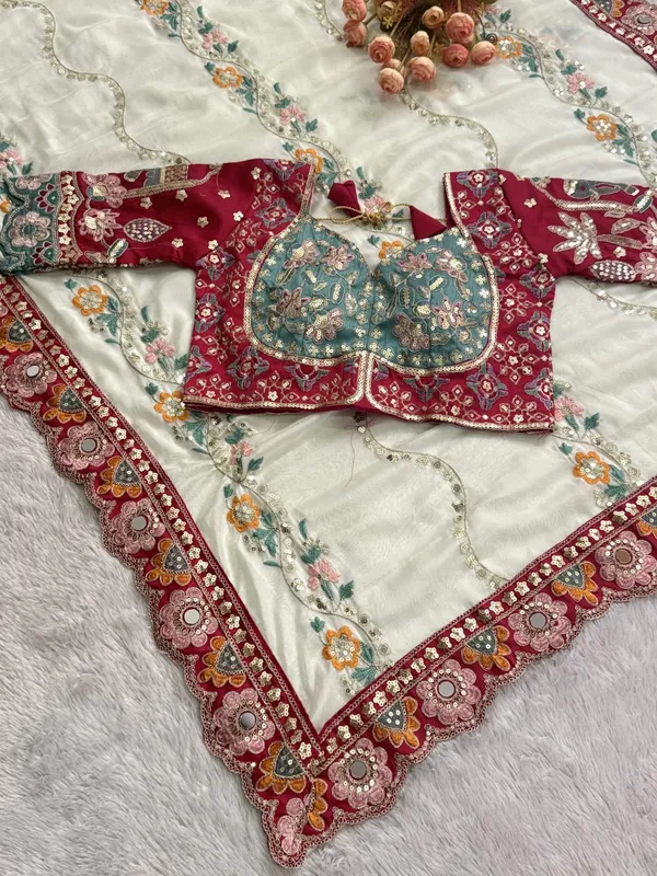 Rangoli_Silk_Saree_with_Maroon_Embroidered_Border_&_Mirror_Work
