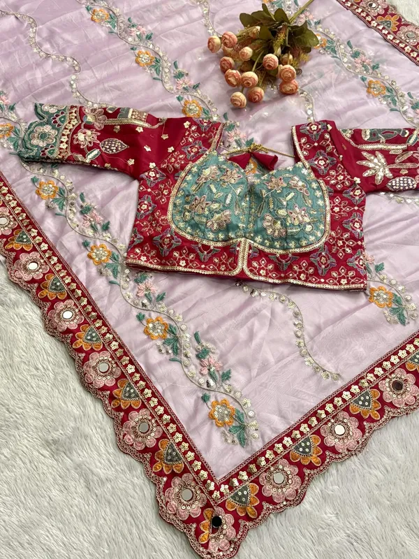 Rangoli_Silk_Saree_with_Maroon_Embroidered_Border_&_Mirror_Work