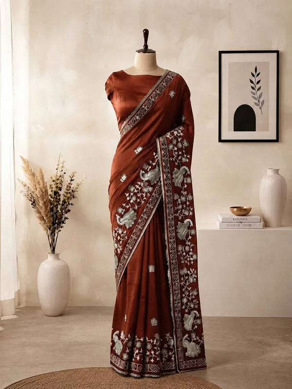 Rust_Shiny_Silk_Designer_Saree_with_Elegant_Peacock_Ribbon_Work
