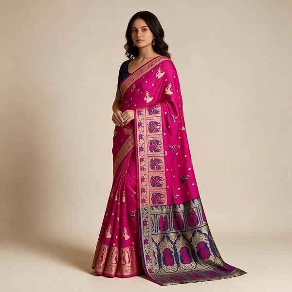 Pink_Silk_And_Polyester_Woven_Baluchari_Saree_For_Women