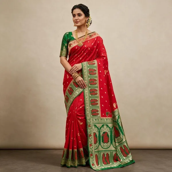 Red_Silk_And_Polyester_Woven_Baluchari_Saree_For_Women