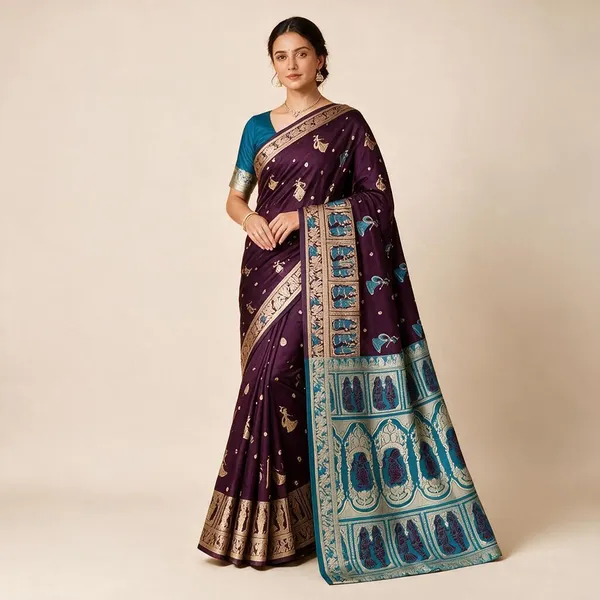 Purple_Silk_And_Polyester_Woven_Baluchari_Saree_For_Women