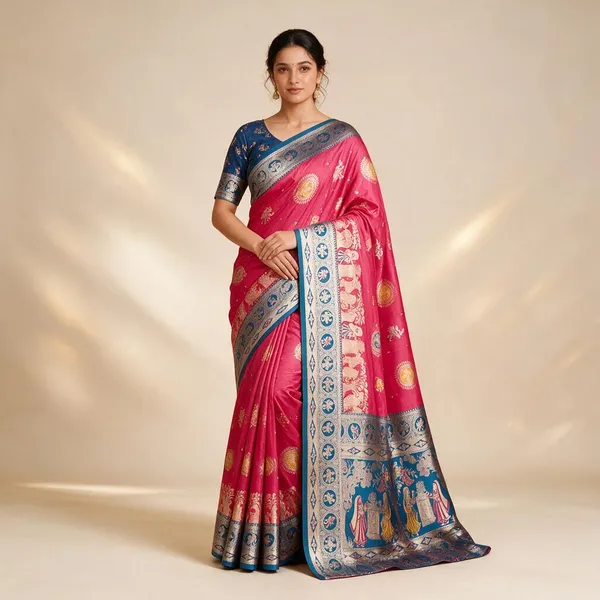 Pink_Silk_And_Polyester_Woven_Baluchari_Saree_For_Women