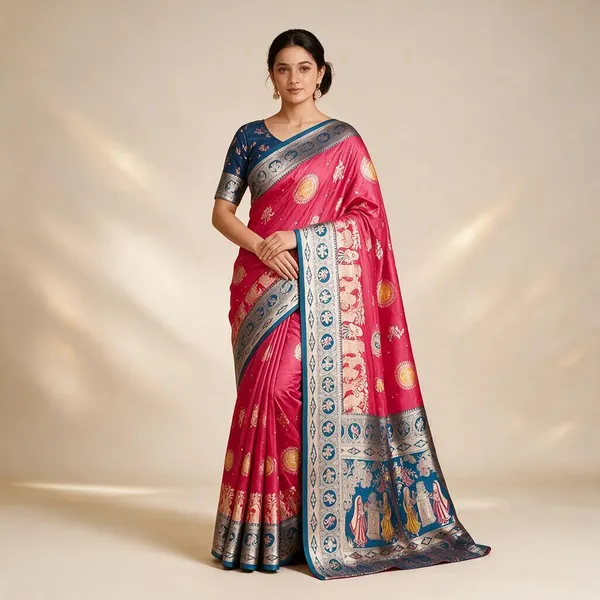 Pink_Silk_And_Polyester_Woven_Baluchari_Saree_For_Women