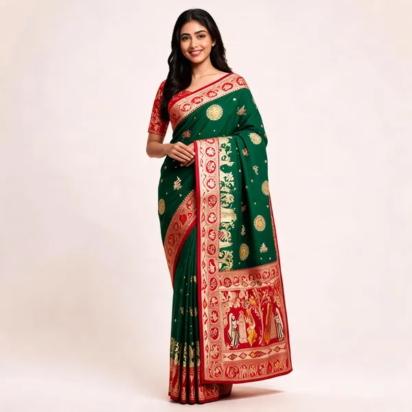 Green_Silk_And_Polyester_Woven_Baluchari_Saree_For_Women