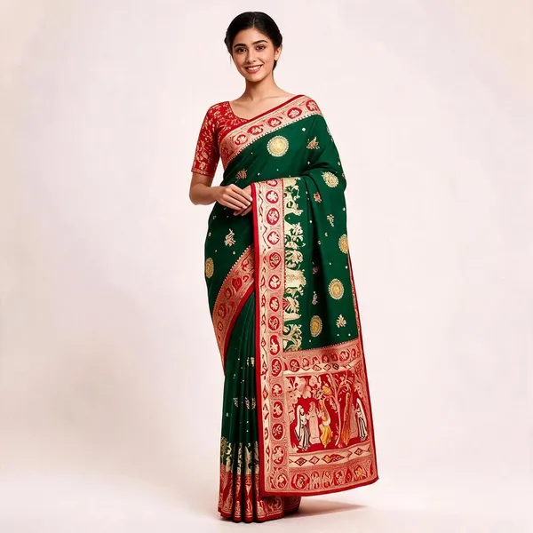 Green_Silk_And_Polyester_Woven_Baluchari_Saree_For_Women