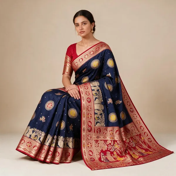 Navy_Blue_Silk_And_Polyester_Woven_Baluchari_Saree_For_Women