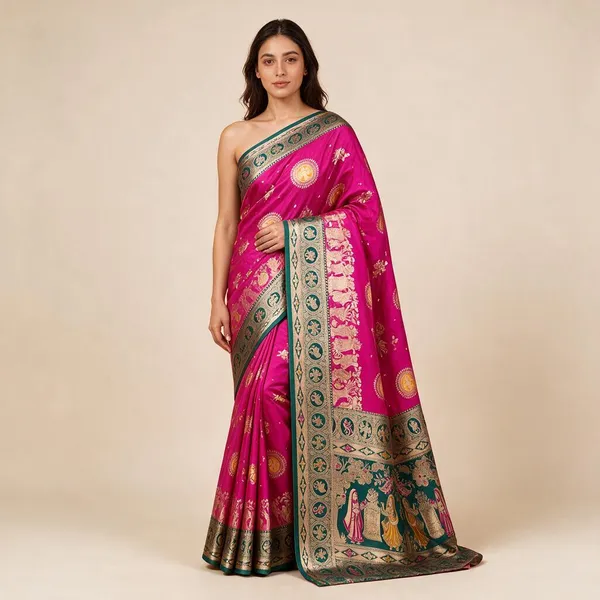 Pink_Silk_And_Polyester_Woven_Baluchari_Saree_For_Women