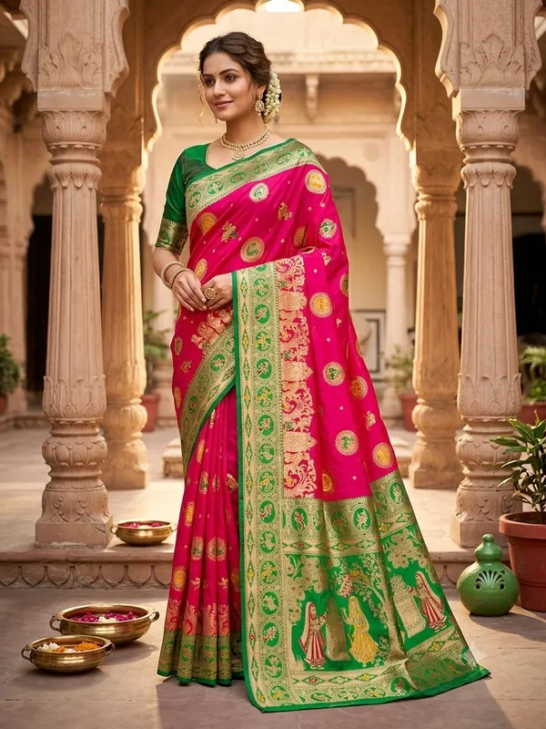 Red_Silk_And_Polyester_Woven_Baluchari_Saree_For_Women