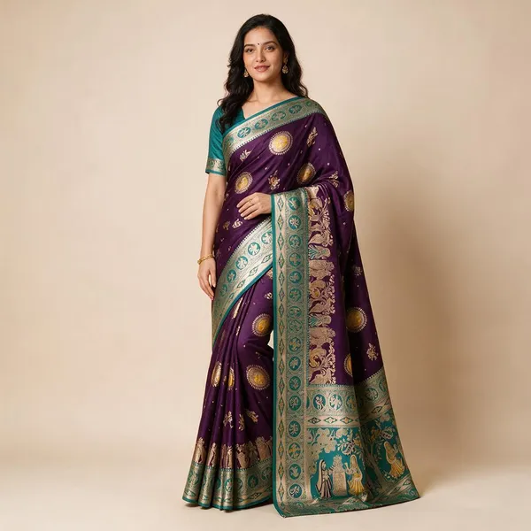 Purple_Silk_And_Polyester_Woven_Baluchari_Saree_For_Women